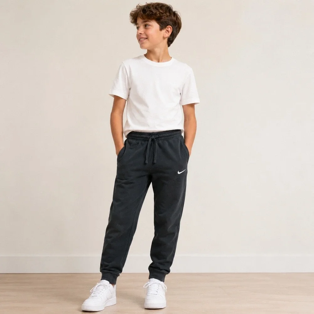 Nike Kids Fleece Jogger Sweatpants‎ Boys M Black Swoosh Snap Pocket
